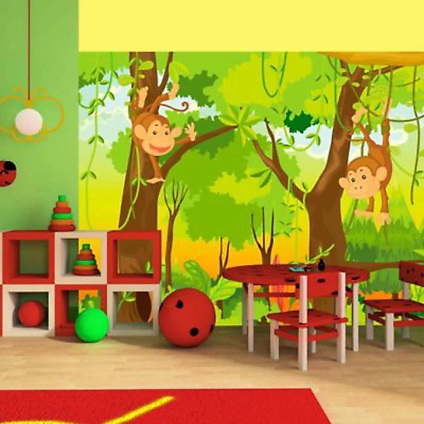 artgeist Fototapete Dschungel - Affen mehrfarbig Gr. 300 x 231 günstig online kaufen