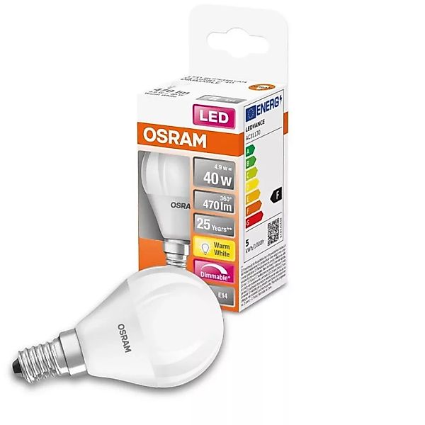 Osram LED Lampe ersetzt 40W E14 Tropfen - P45 in Weiß 4,9W 470lm 2700K dimm günstig online kaufen