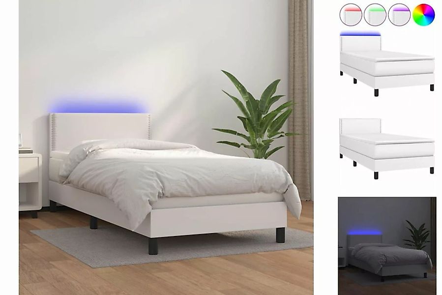 vidaXL Bettgestell Boxspringbett mit Matratze LED Weiß 90x200 cm Kunstleder günstig online kaufen