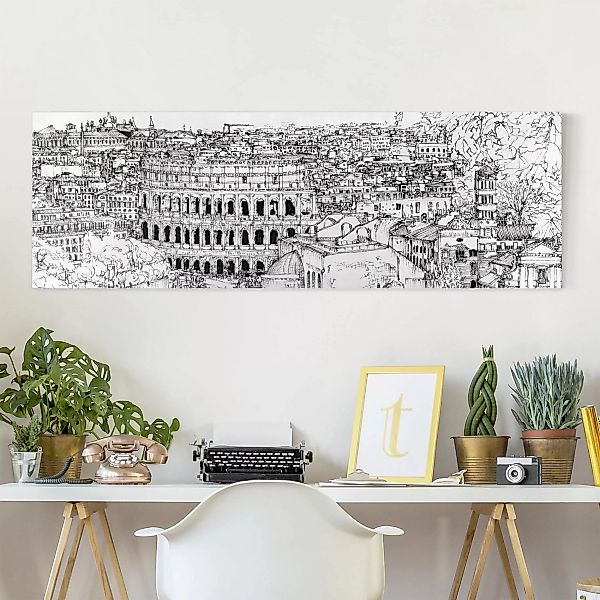 Leinwandbild Architektur & Skyline - Panorama Stadtstudie - Rom günstig online kaufen