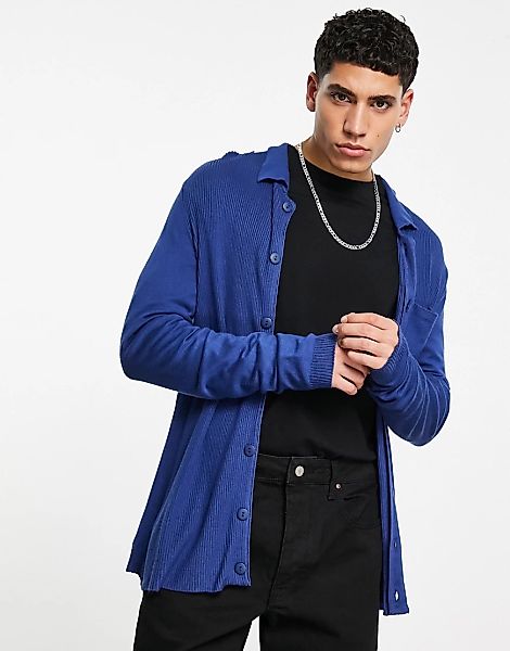 Bolongaro Trevor – Strick-Hemdjacke mit Knopfleiste-Blau günstig online kaufen
