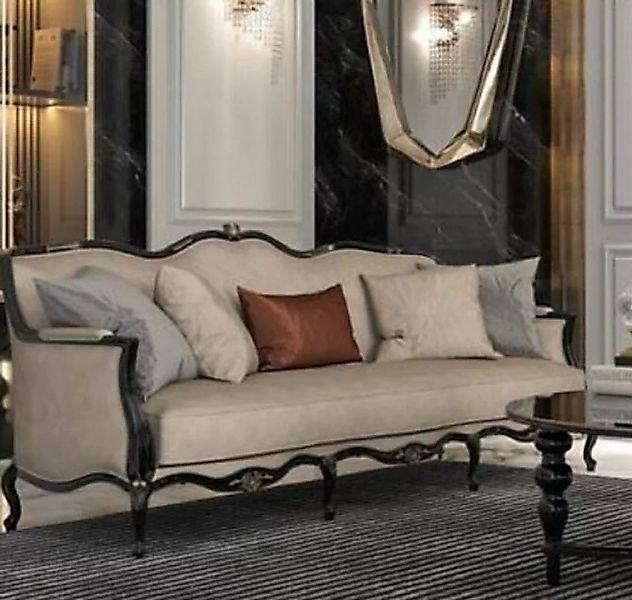 Casa Padrino Sofa Luxus Barock Wohnzimmer Sofa Beige / Schwarz 230 x 90 x H günstig online kaufen