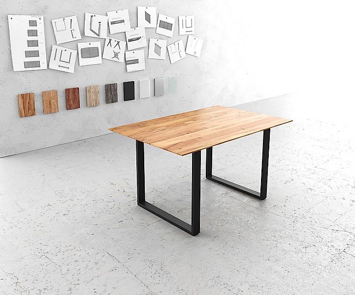 Esstisch Edge 140x90 Akazie Natur Metall Schmal schwarz Schweizer Kante günstig online kaufen