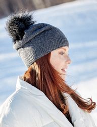 CAPO Strickmütze Strickmütze, Kaschmir Kunstfellpompon, Fleecestreifen günstig online kaufen
