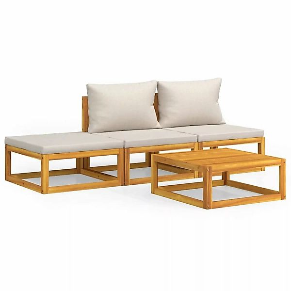 Vidaxl 4-tlg. Garten-lounge-set Mit Hellgrauen Kissen Massivholz günstig online kaufen