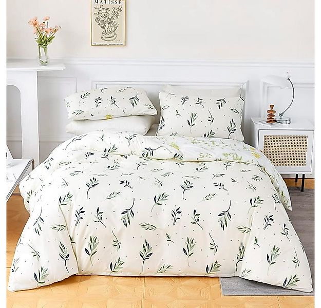 wohnTRAUM24 Bettwäsche Bettwäsche 135x200cm,200x200cm,Blätter Blumen Pflanz günstig online kaufen