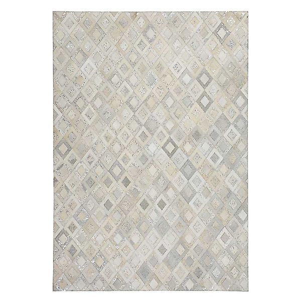 Patchwork Teppich aus Echtfell Creme Weiß und Silberfarben günstig online kaufen