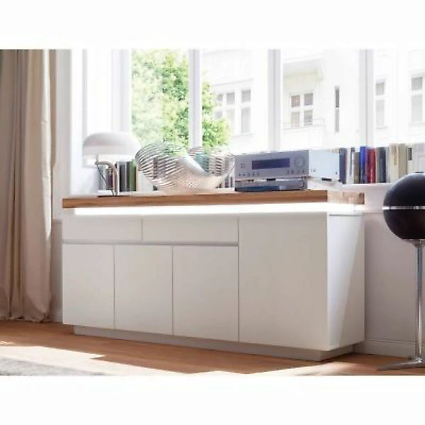 Lomadox Sideboard weiß modern ROSARNO-05 in weiß matt lackiert mit Eiche ma günstig online kaufen