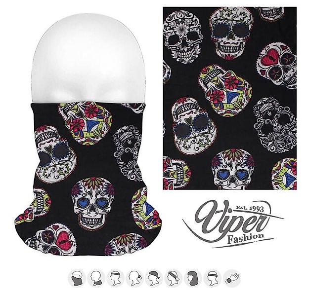 Tini - Shirts Multifunktionstuch Multi Loop Tuch schwarz mit bunten Totenkö günstig online kaufen