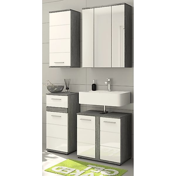 Inn.Furn Badmöbel-Set Weiß Hochglanz Grau Rauchsilber 4-teilig 114 cm Baile günstig online kaufen