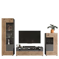 Wohnzimmeranbauwand modern in Wildeichefarben Grau (dreiteilig) günstig online kaufen