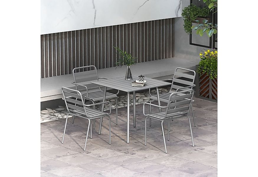 Outsunny Garten-Essgruppe Sitzgruppe mit 1 Esstisch, 4 stapelbaren Stühlen, günstig online kaufen