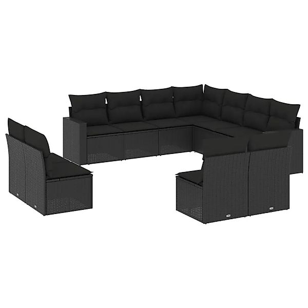vidaXL 11-Tlg Garten-Sofagarnitur mit Kissen Schwarz Poly Rattan 3251462 günstig online kaufen