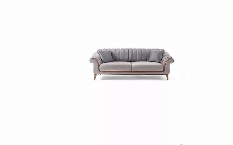 JVmoebel 3-Sitzer Graues Sofa Designer Wohnzimmer 3-Sitzer Holzgestell Text günstig online kaufen