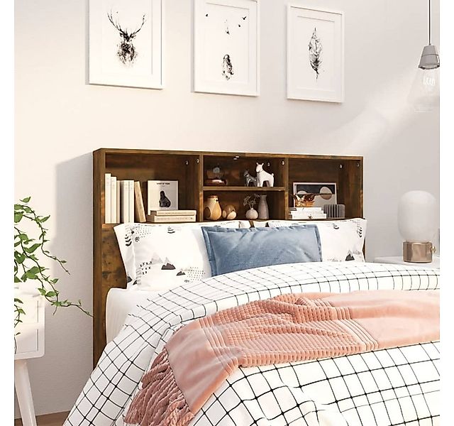 vidaXL Bett, Kopfteil mit Ablagen Räuchereiche 120x19x103,5 cm günstig online kaufen