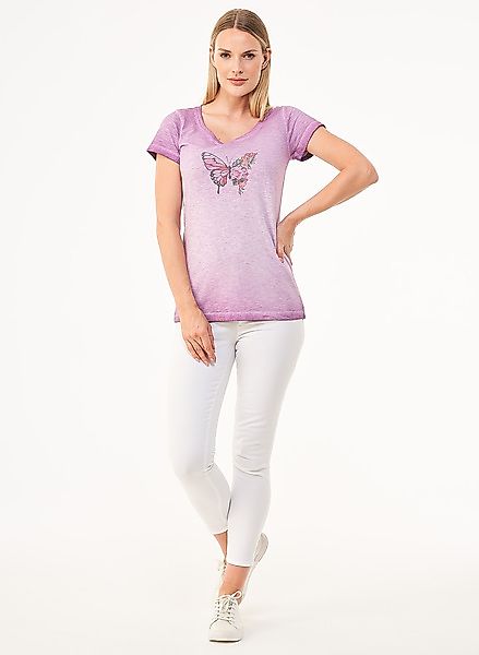 Cold Pigment Dyed T-shirt T-shirt Aus Bio-baumwolle Mit Schmetterling-print günstig online kaufen