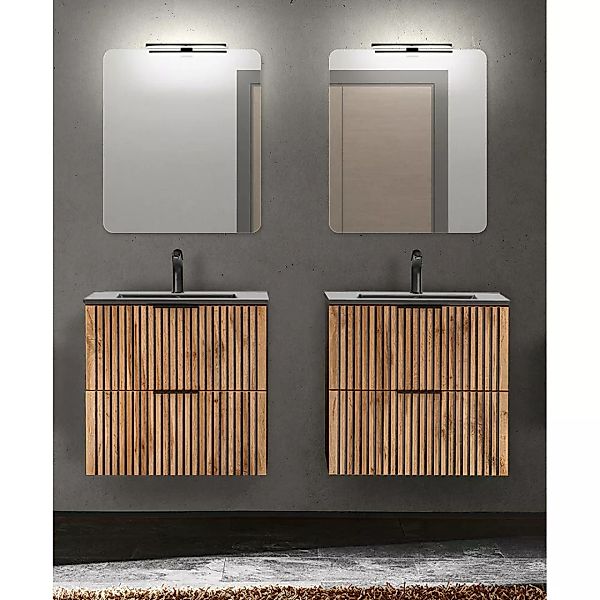 Waschplatz mit 2 Waschtischen je 61 cm, 2 Spiegel mit LED Aufbauleuchte XAN günstig online kaufen