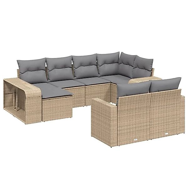 vidaXL 10-Tlg Garten-Sofagarnitur mit Kissen Beige Poly Rattan 3261289 günstig online kaufen