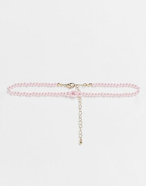 ASOS DESIGN – Eng anliegende Halskette mit unterschiedlich großen rosa Kuns günstig online kaufen