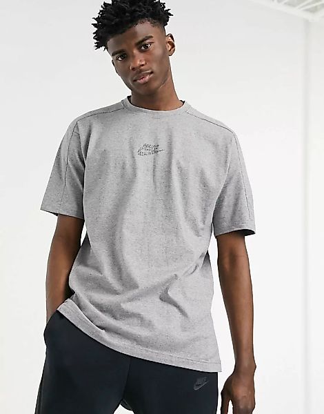 Nike – Revival – T-Shirt aus Tech-Fleece in Heidegrau-Schwarz günstig online kaufen