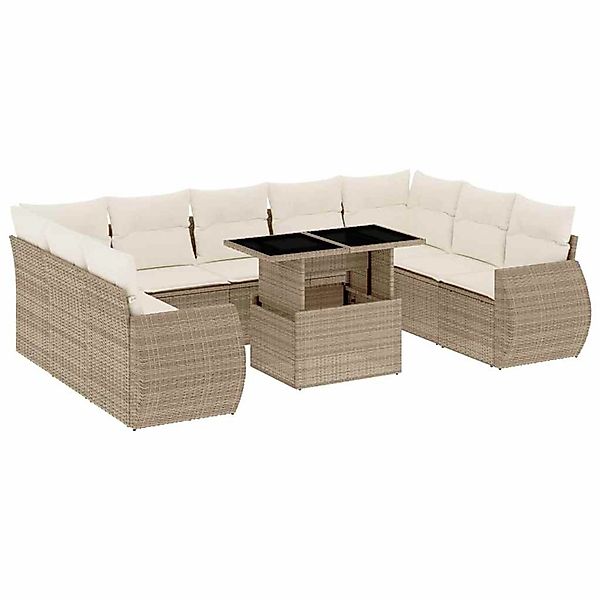 vidaXL 10-Tlg Garten-Sofagarnitur mit Kissen Beige Poly Rattan 3268738 günstig online kaufen