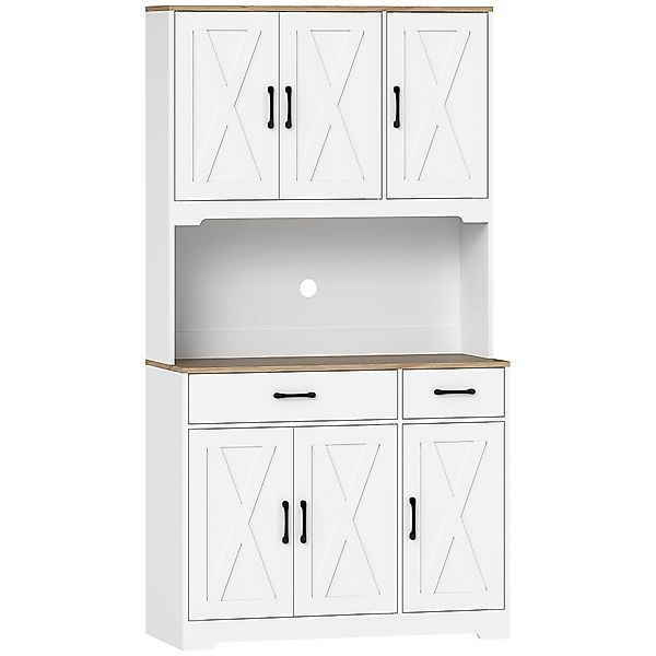 HOMCOM Küchenhochschrank, Küchenschrank, Vitrine, 6 Türen, 2 Schubladen, Ar günstig online kaufen