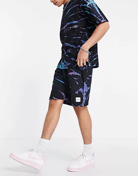Mennace – Jersey-Shorts in Blau und Lila mit Batikmuster, Kombiteil-Mehrfar günstig online kaufen