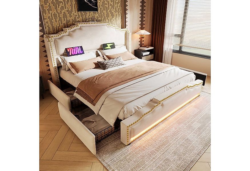 BlingBin Polsterbett Doppelbett Stauraumbett Jugendbett (1-tlg., Vintage-Be günstig online kaufen