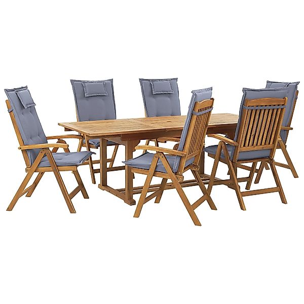 Beliani Gartentisch Set JAVA Heller Holzfarbton Blau 90x220x105 günstig online kaufen