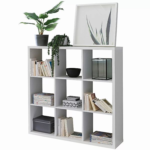 Würfelregal 112x29x112 cm Bücherregal mit 9 Fächern Weiß Standregal Holz Re günstig online kaufen