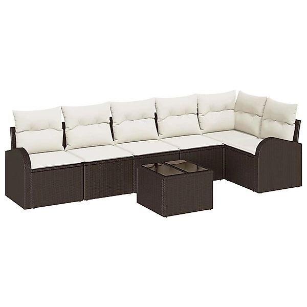vidaXL Garten-Sofa-Set mit Kissen 7-Tlg Braun und Weiß Poly Rattan 3354737 günstig online kaufen