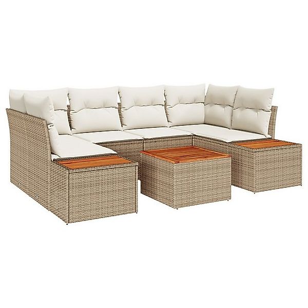 vidaXL Loungesofa 7-teiliges Garten-Sofa-Set mit Kissen Beige Poly Rattan, günstig online kaufen