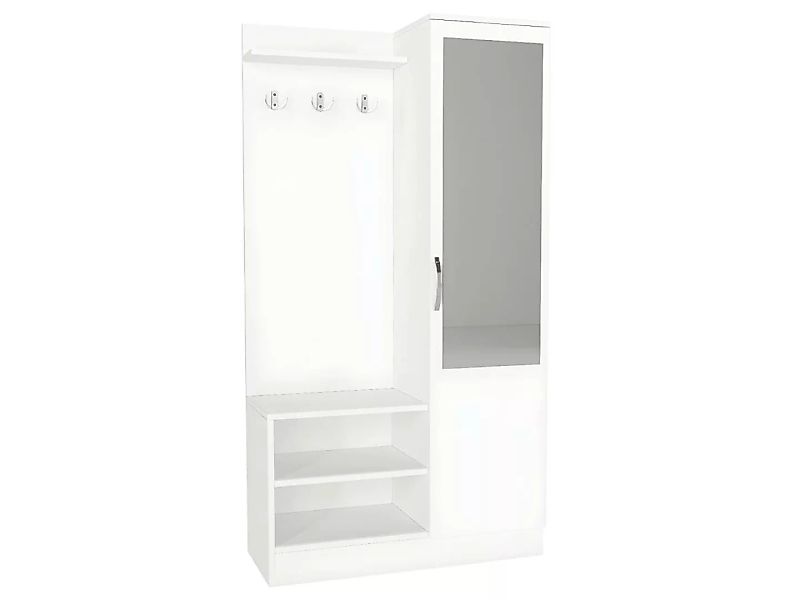 Garderobenschrank mit 1 Tür, 2 Ablagen & 1 Spiegel - Weiß - WINONA günstig online kaufen