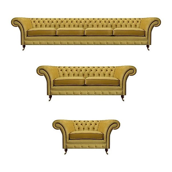 JVmoebel Chesterfield-Sofa Luxus Gelb Chesterfield Sofas Wohnzimmer Set 3tl günstig online kaufen