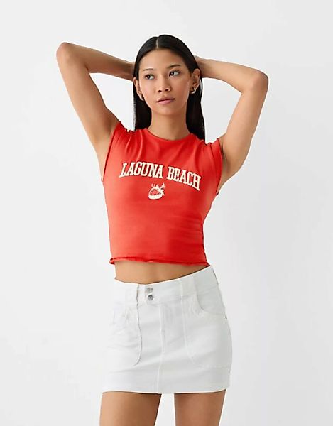 Bershka Ärmelloses Shirt Mit Stickerei Damen S Rot günstig online kaufen