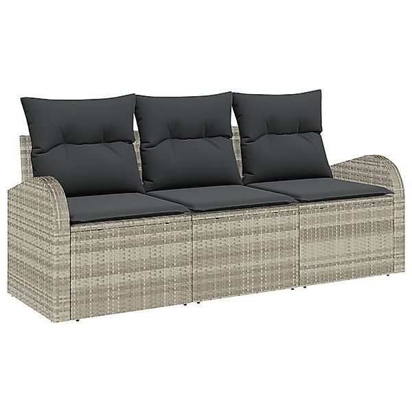 vidaXL Loungesofa 3-tlg. Garten-Sofagarnitur mit Kissen Hellgrau Poly Ratta günstig online kaufen