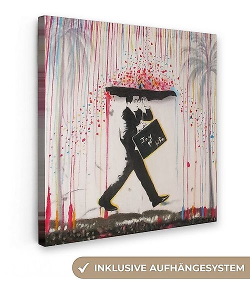 OneMillionCanvasses® Leinwandbild Regen - Graffiti - Mann - Banksy-Stil, Fo günstig online kaufen