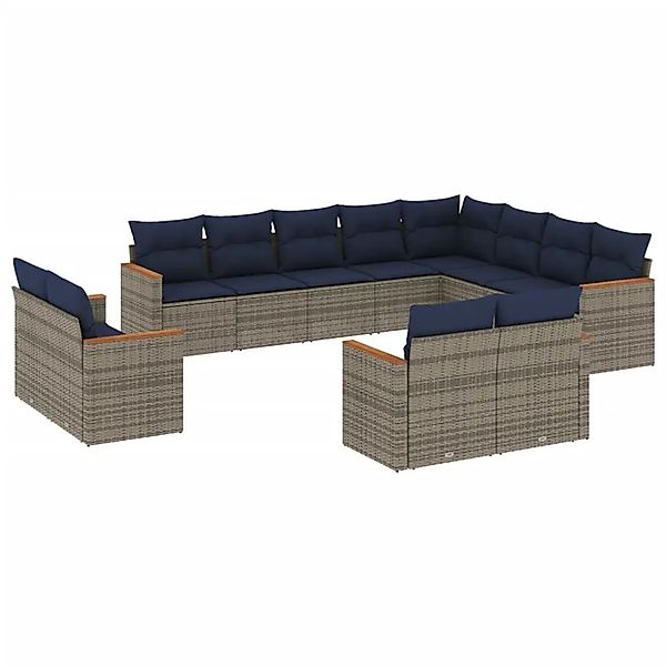 vidaXL 12-Tlg Gartensofa-Set mit Kissen Grau Polyrattan 3226516 günstig online kaufen