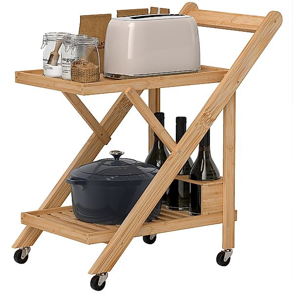 HOMCOM Küchenwagen Servierwagen mit Weinregal, Arbeitsplatte, 2 Ebenen, Rol günstig online kaufen