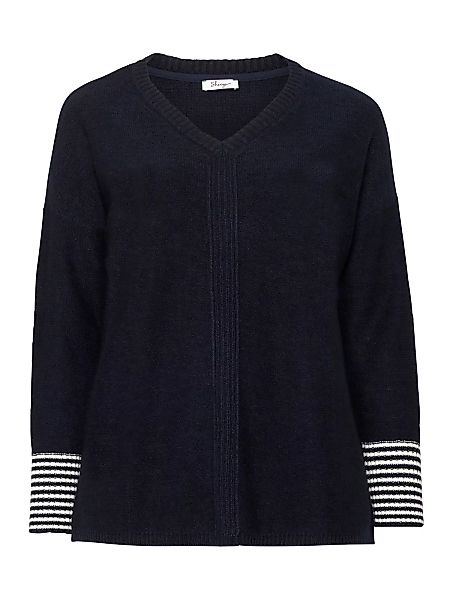 Sheego V-Ausschnitt-Pullover "Große Größen", mit geringeltem Ärmelbündchen günstig online kaufen