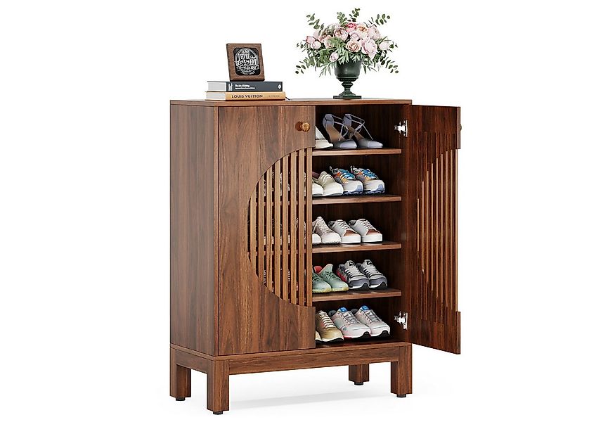 Tribesigns Schuhschrank 5-stöckiger Schuhschrank mit runden Lamellentüren günstig online kaufen