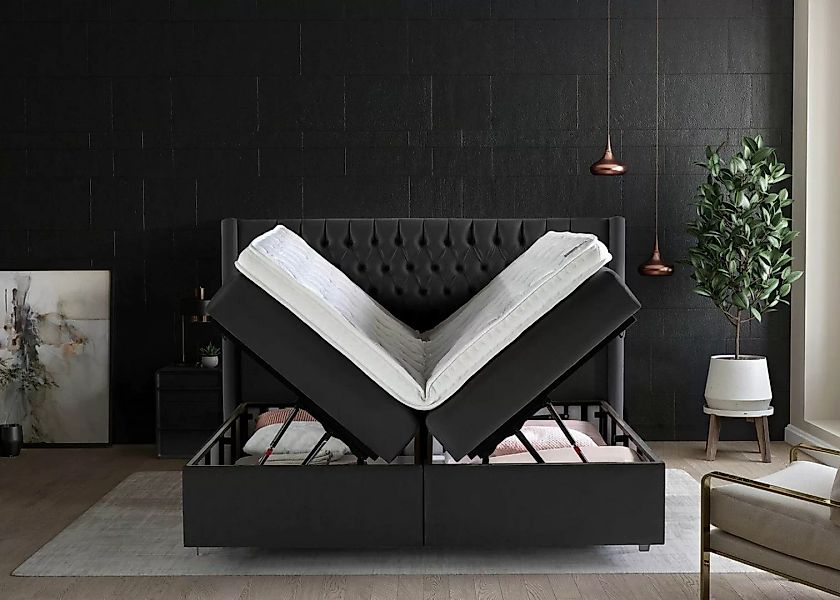 BettCo Stauraumbett Boxspringbett mit Bettkasten Florida (in Schwarz Velour günstig online kaufen