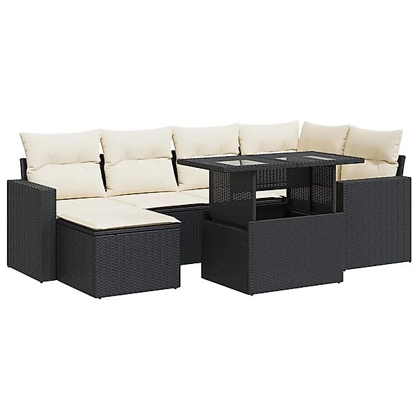 vidaXL 7-Tlg Garten-Sofagarnitur mit Kissen Schwarz Poly Rattan 3326347 günstig online kaufen