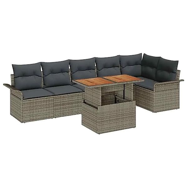 vidaXL Gartensofa-Set mit Kissen 7 Stk Grau Poly-Rattan 3349341 günstig online kaufen