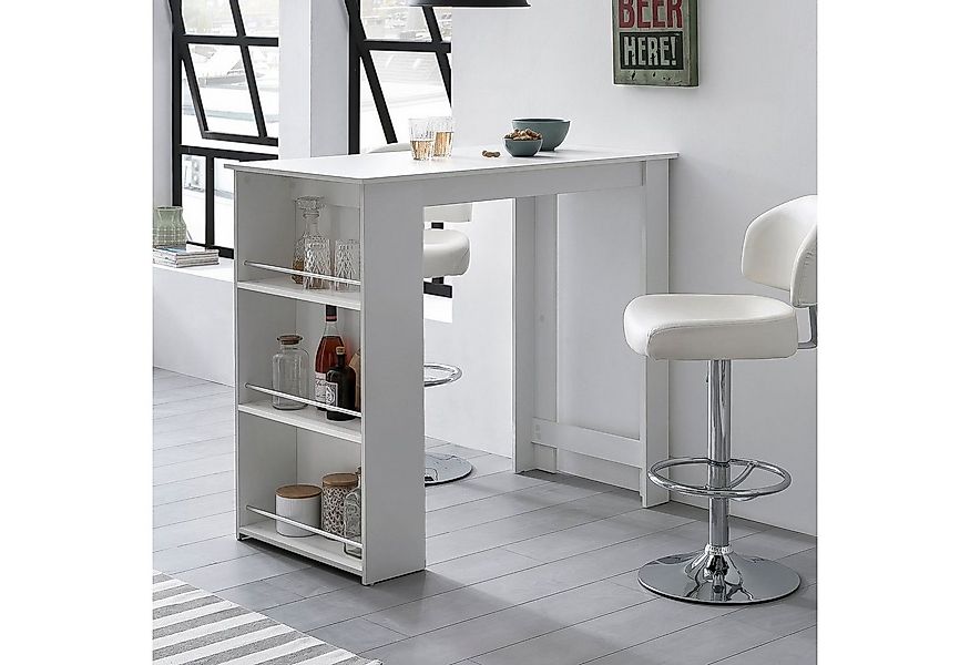 lovingHome® Bartisch Bartisch 3 Fächer Weiß 120 x 107,5 x 60 cm Stehtisch K günstig online kaufen