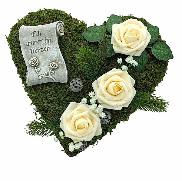 Gartenfigur Grabgesteck Grabschmuck Moosherz Grabherz Trauerherz günstig online kaufen