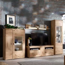 Wohnwand in Eiche Bianco Eiche Massivholz (vierteilig) günstig online kaufen