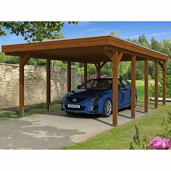 Skan Holz Carport Friesland 397 cm x 708 cm Nussbaum günstig online kaufen