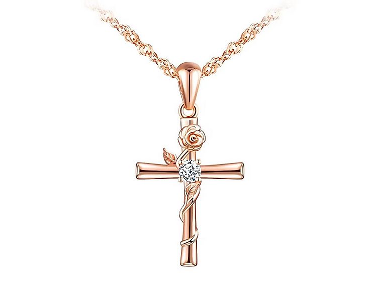 ELLAWIL Silberkette Halskette mit Kreuz Anhänger Rose Zirkonia Jesuskreuz F günstig online kaufen