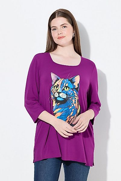 Ulla Popken T-Shirt Shirt Katze A-Linie Carree-Ausschnitt 3/4-Arm günstig online kaufen